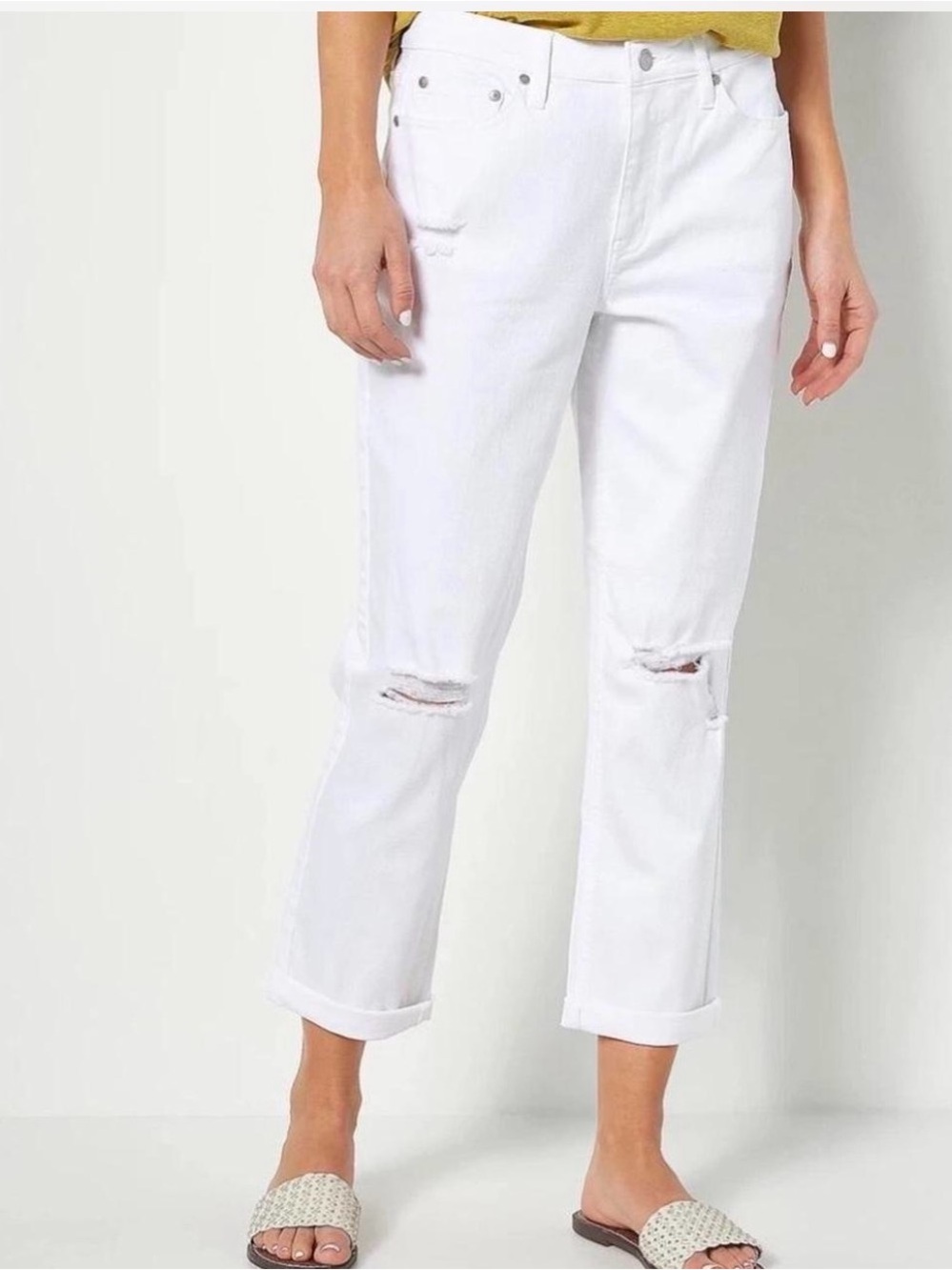 Candace Cameron Bure White Cropped Ripped Jeans Size 18P